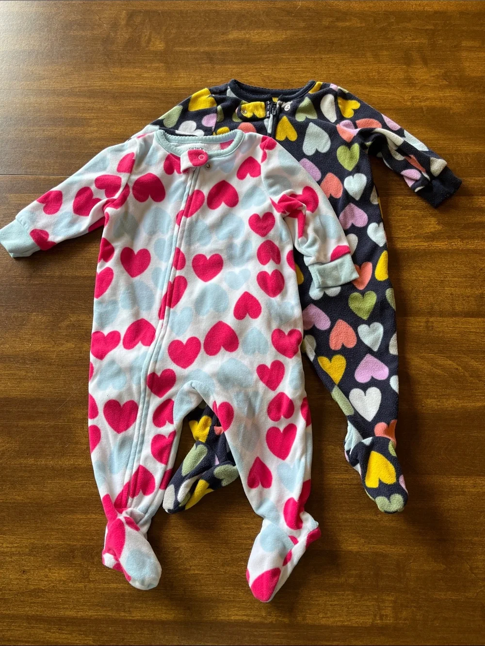 Carters Heart Print Fleece Footie Sleeper, Size 6 months, Lot of 2